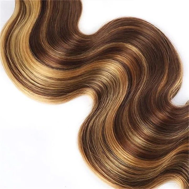 GeetaHair Highlight P4/27 Straight/Body Wave Human Hair 3 Bundles With 4x4 Lace Closure 100% Human Hair Extension Weaves - Image 3