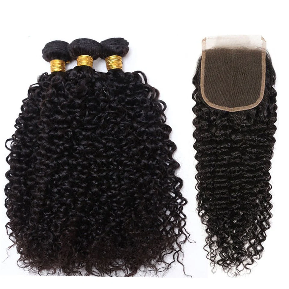GeetaHair Kinky Curly Hair 3 Bundles with 4x4 Lace Closure 100% Remi Human Hair Soft Shiny Wave Hair - Image 3