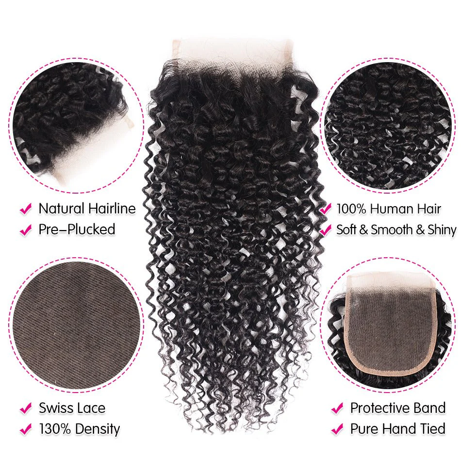 GeetaHair Kinky Curly Hair 4 Bundles With 4x4 Lace Closure Virgin Human Hair - Image 4
