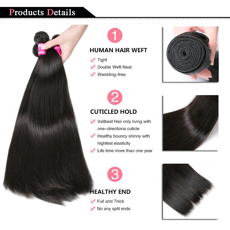 GeetaHair Long Straight Hair 3 Bundles With 4x4 Lace Closure 100% Virgin Human Hair - Image 3