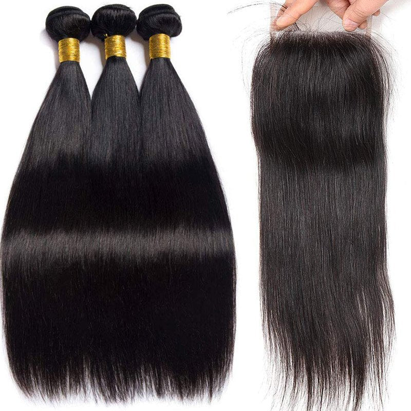GeetaHair Long Straight Hair 3 Bundles With 4x4 Lace Closure 100% Virgin Human Hair - Image 5