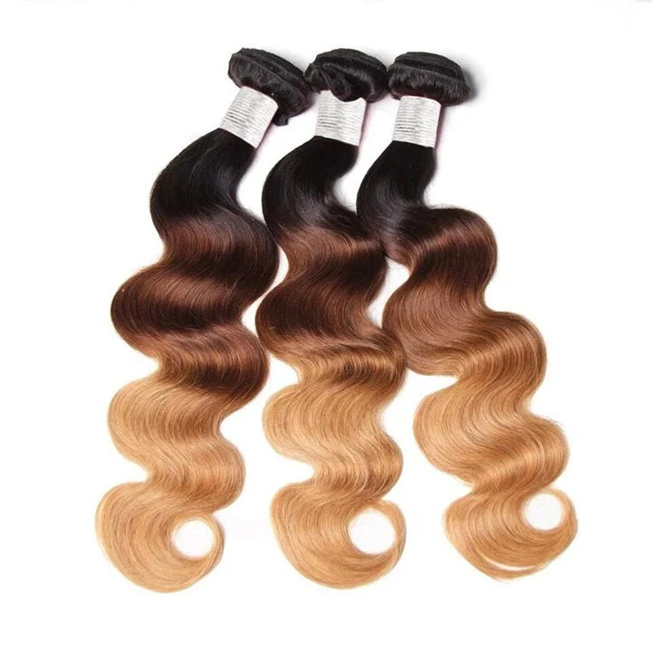 GeetaHair Ombre Blonde Body Wave Human Hair 3 Bundles With 4x4 Lace Closure 100% Human Hair Extension Weaves - Image 3