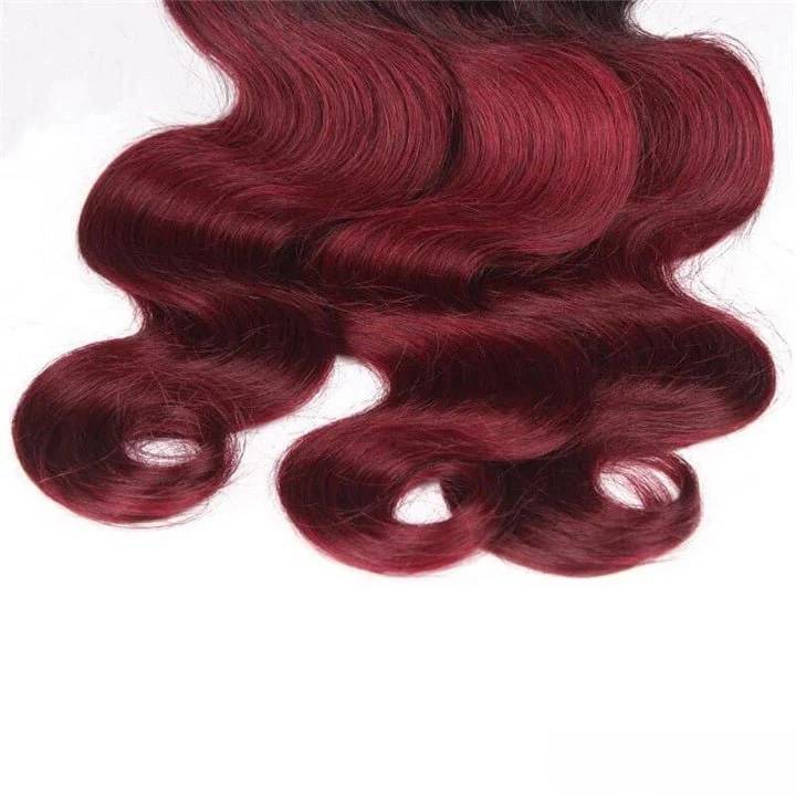 GeetaHair Ombre Burgundy Body Wave Human Hair 3 Bundles With 4x4 Lace Closure 1B99J 100% Human Hair Extension Weaves - Image 4