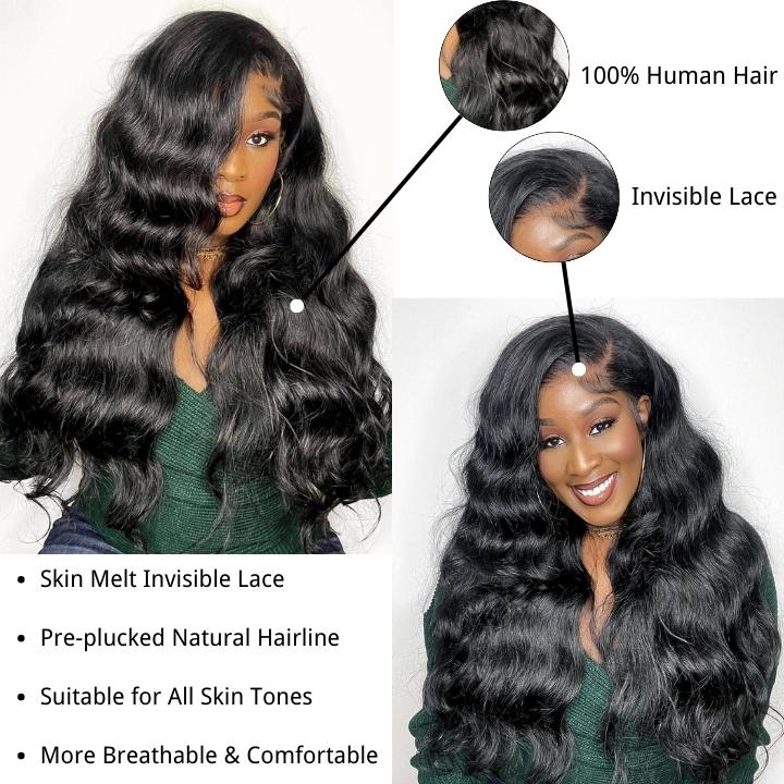 Geetahair Upgrade HD Lace Body Wave Wig With Pre Plucked Natural Hairline Lace Front Wigs Match All Skin Color - Image 7