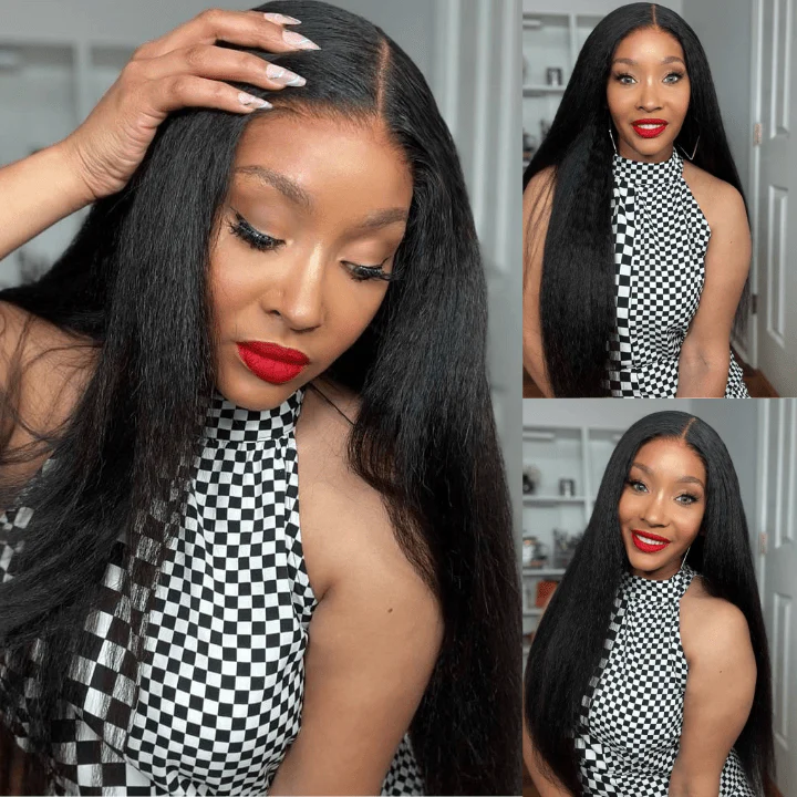 Geeta Kinky Straight Wig HD Lace Crystal Clear Lace Human Hair Wigs With Pre Plucked Natural Hairline - Image 2