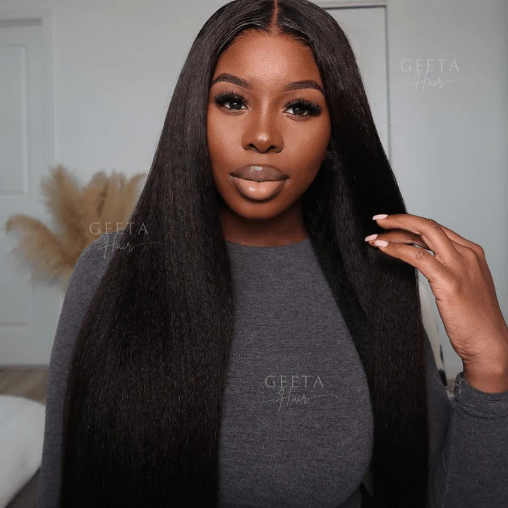Geeta Kinky Straight Wig HD Lace Crystal Clear Lace Human Hair Wigs With Pre Plucked Natural Hairline - Image 3
