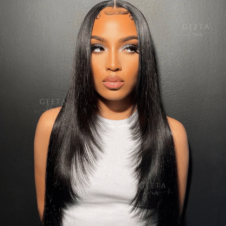 Upgrade HD Lace Layered Straight Wig Crystal Clear Lace Human Hair Wigs With Pre Plucked Natural Hairline - Image 2