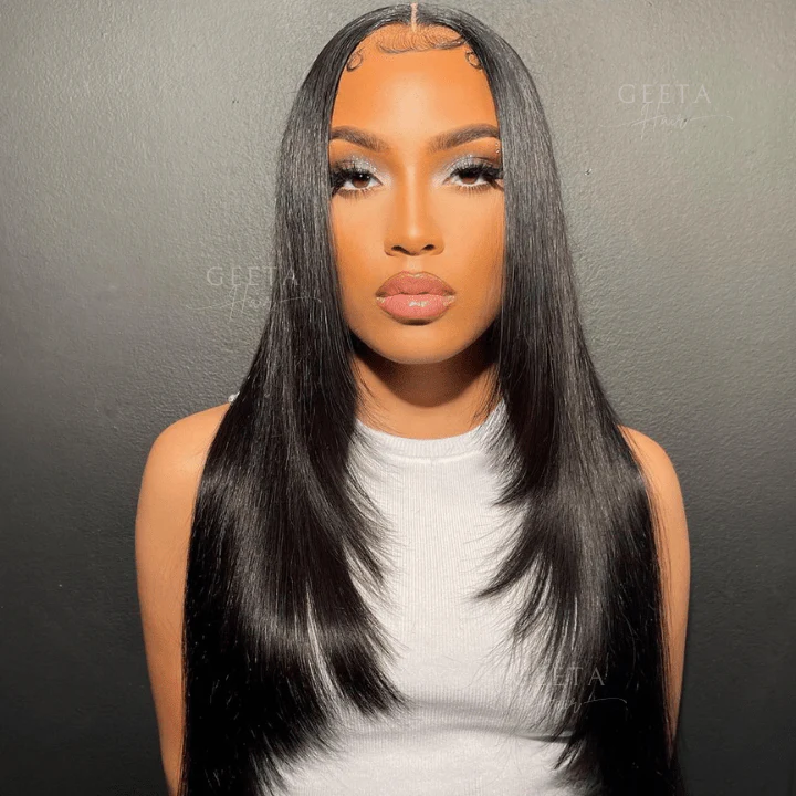 Upgrade HD Lace Layered Straight Wig Crystal Clear Lace Human Hair Wigs With Pre Plucked Natural Hairline - Image 3