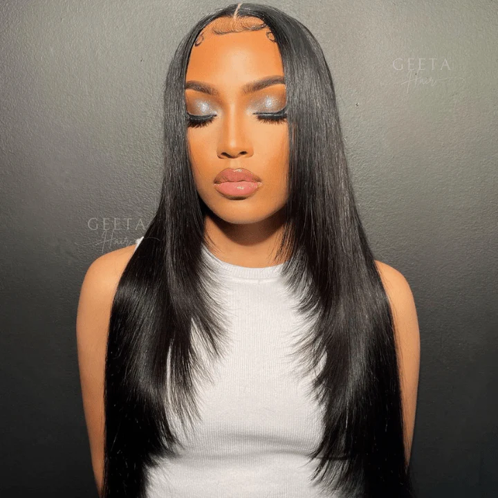 Upgrade HD Lace Layered Straight Wig Crystal Clear Lace Human Hair Wigs With Pre Plucked Natural Hairline - Image 4