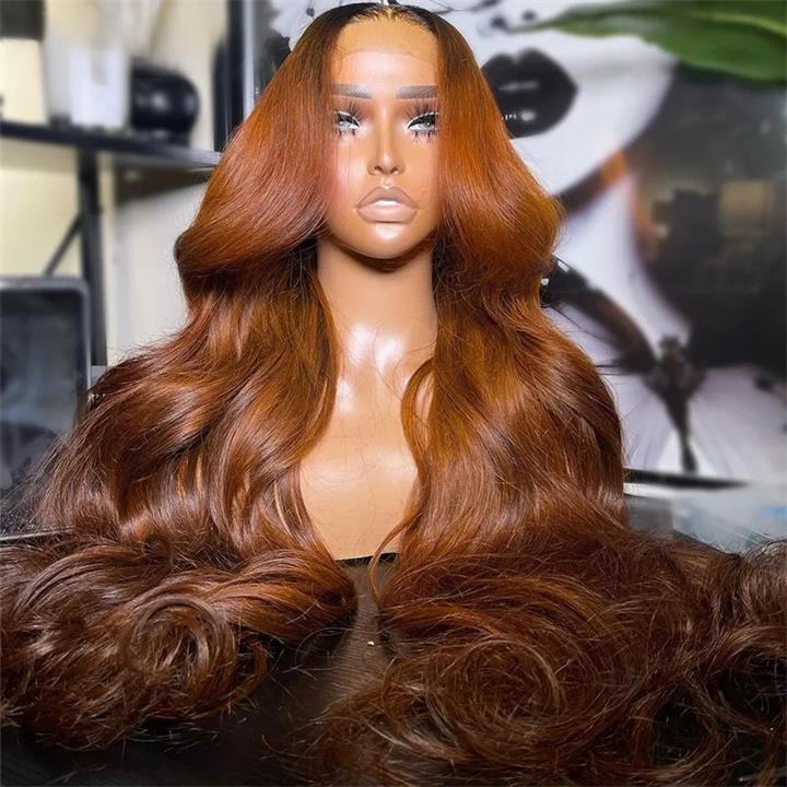 Ginger Color Lace Front Wig Body Wave 13x4/4x4 HD Lace Human Hair Wigs Ombre Colored Wigs With Dark Roots Flash Sale - Image 3