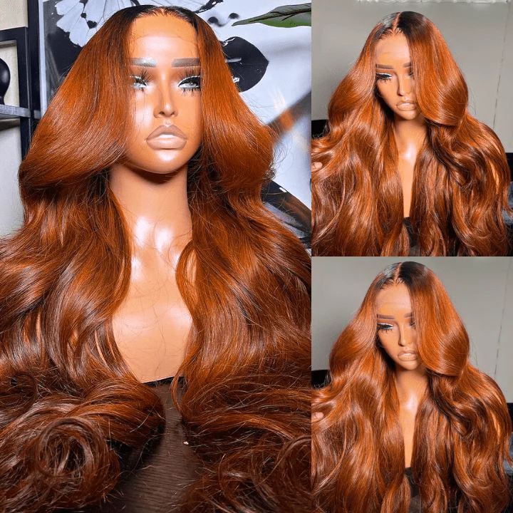Ginger Color Lace Front Wig Body Wave 13x4/4x4 HD Lace Human Hair Wigs Ombre Colored Wigs With Dark Roots Flash Sale - Image 5