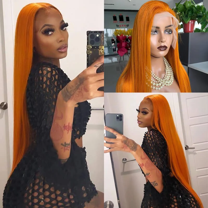 Ginger Color HD Lace Wig Glueless 13x4 Lace Front Wig Straight Hair 4x4 Lace Closure Wig 150% & 180% Density 100% Human Hair Wig-Geeta Hair - Image 3