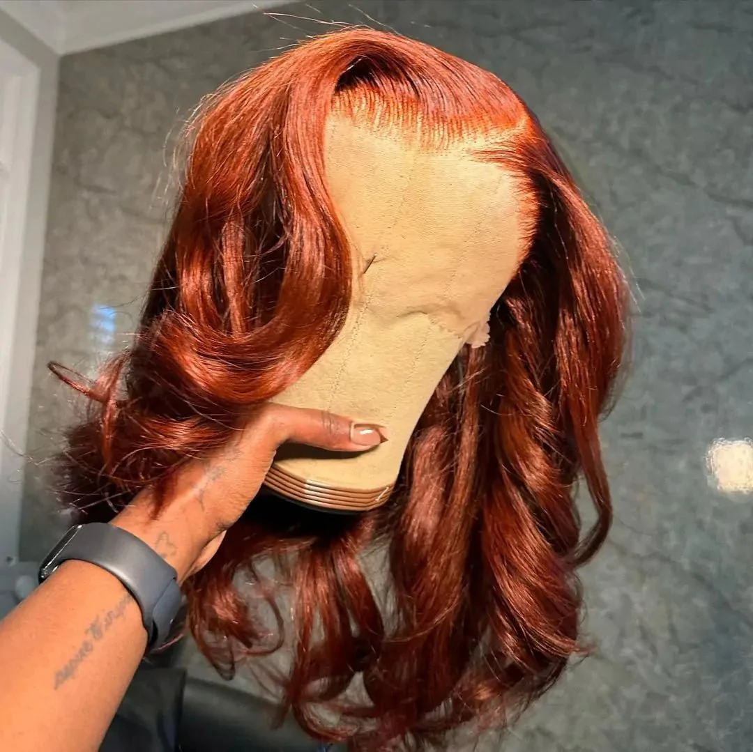 Ginger Orange Body Wave 13x4 Transparent Lace Wig Natural Wave Pre Plucked Human Hair Wigs - Image 3