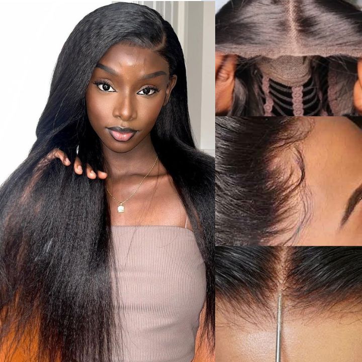 Kinky Straight Pre Cut Transaparent Lace Human Hair Wigs With Breathable Wear & Go Pre Plucked Hairline Cap Air Wig Flash Sale - Image 10