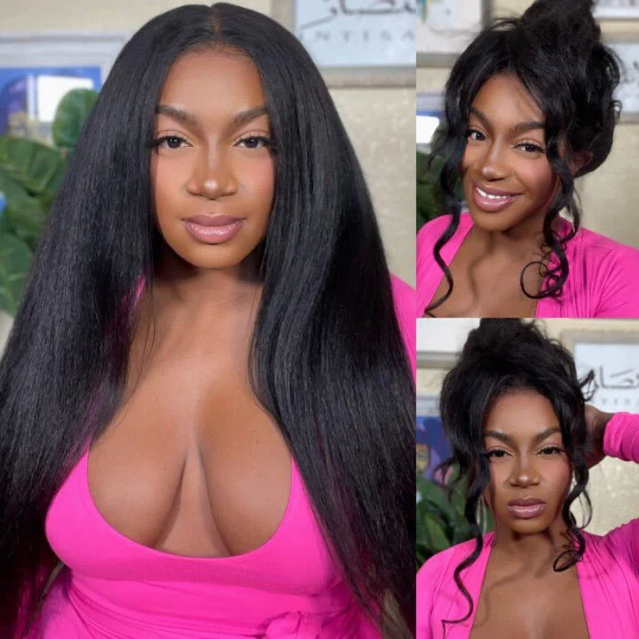 Kinky Straight Pre Cut Transaparent Lace Human Hair Wigs With Breathable Wear & Go Pre Plucked Hairline Cap Air Wig Flash Sale - Image 8