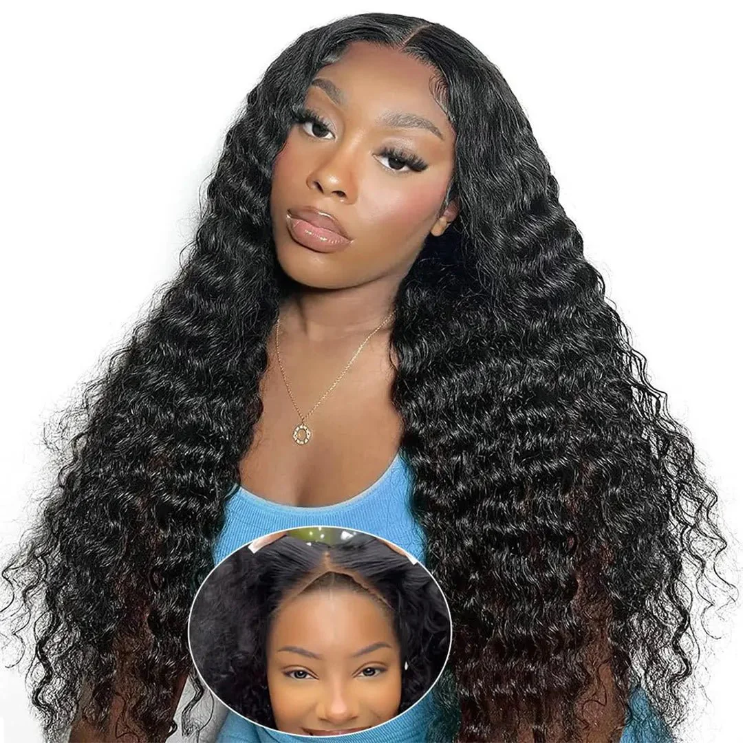 Deep Wave Pre Cut Transaparent Lace Human Hair Wigs With Breathable Cap Air Wig Flash Sale - Image 3