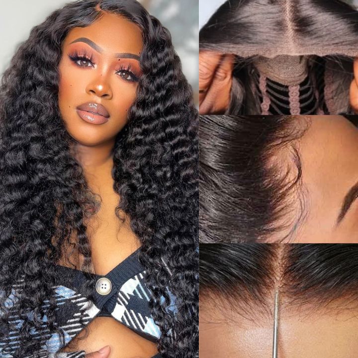 Deep Wave Pre Cut Transaparent Lace Human Hair Wigs With Breathable Cap Air Wig Flash Sale - Image 5