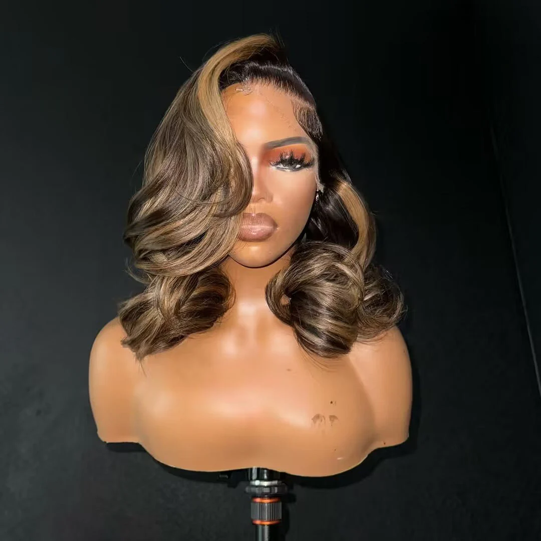 Glueless Luxury Wigs Layers Bob Body Wave Honey Blonde 13x4 Lace Front Wig Bob Human Hair Wigs