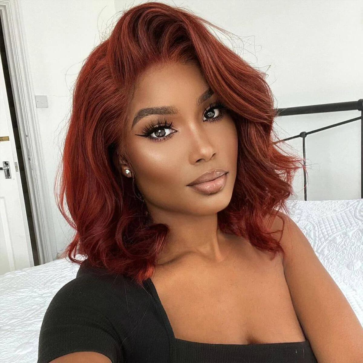 Glueless Reddish Brown Body Wave HD Lace Bob Wig Auburn Body Wave Invisible Lace Human Hair Bob Wigs - Image 4