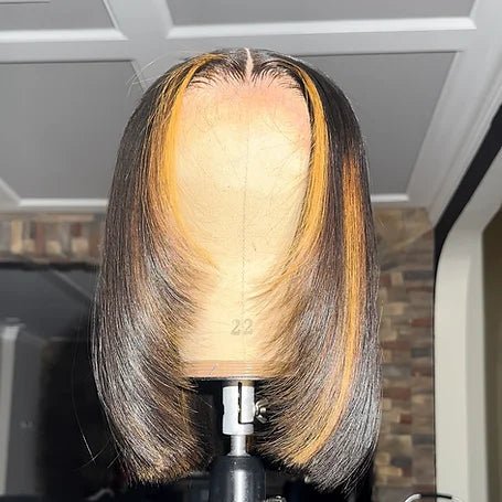 Geeta Layer Cut Ombre Highlight Straight Bob Human Hair Wigs 13x4 Lace Front Glueless Wigs Flash Sale - Image 4