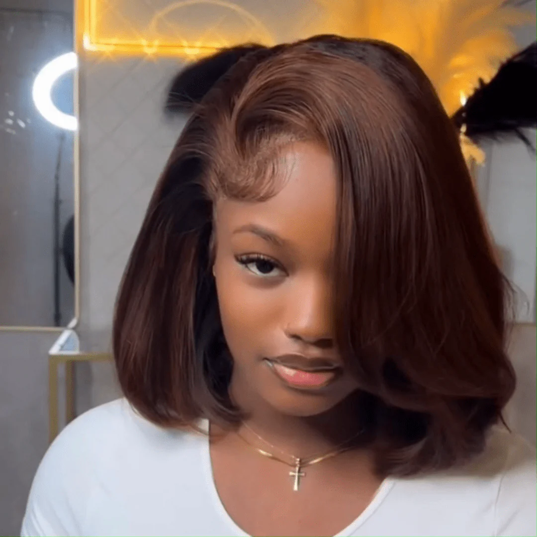 Glueless Chocolate Brown Bob Wigs Colored Natural Wave Human Hair Short Bob Wigs No Code Needed - Image 2