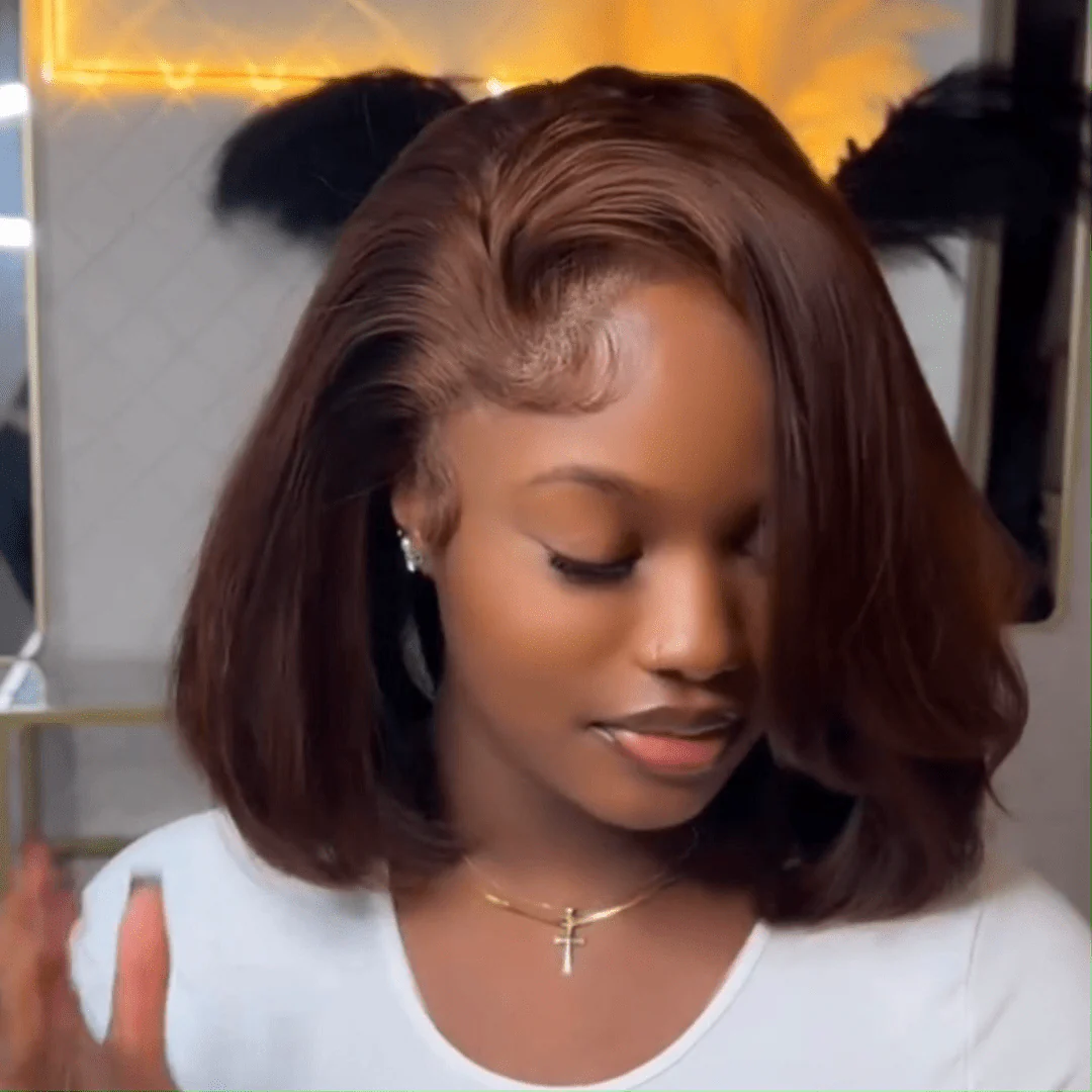 Glueless Chocolate Brown Bob Wigs Colored Natural Wave Human Hair Short Bob Wigs No Code Needed - Image 4