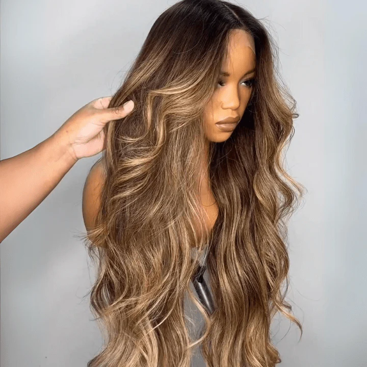 Highlight Blonde Color 13×4 / 7x5 Lace Long Wavy Human Hair Wigs Ombre Blonde Balayage Lace Front Wigs - Image 4