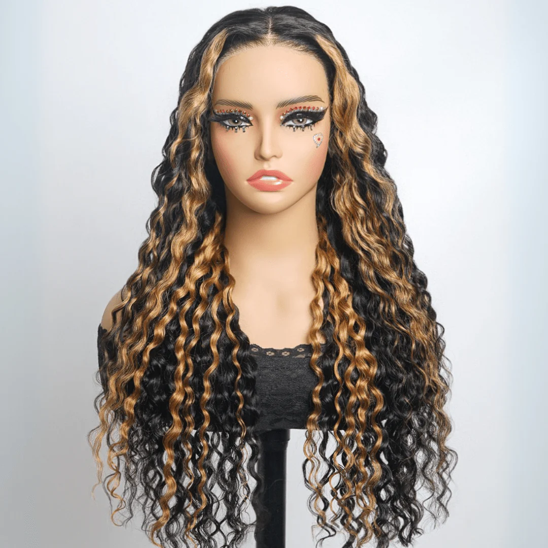 Highlight Blonde Lace Frontal Wigs Loose Wave 13x4 Lace Front Human Hair Wig Pre Plucked 250% Density