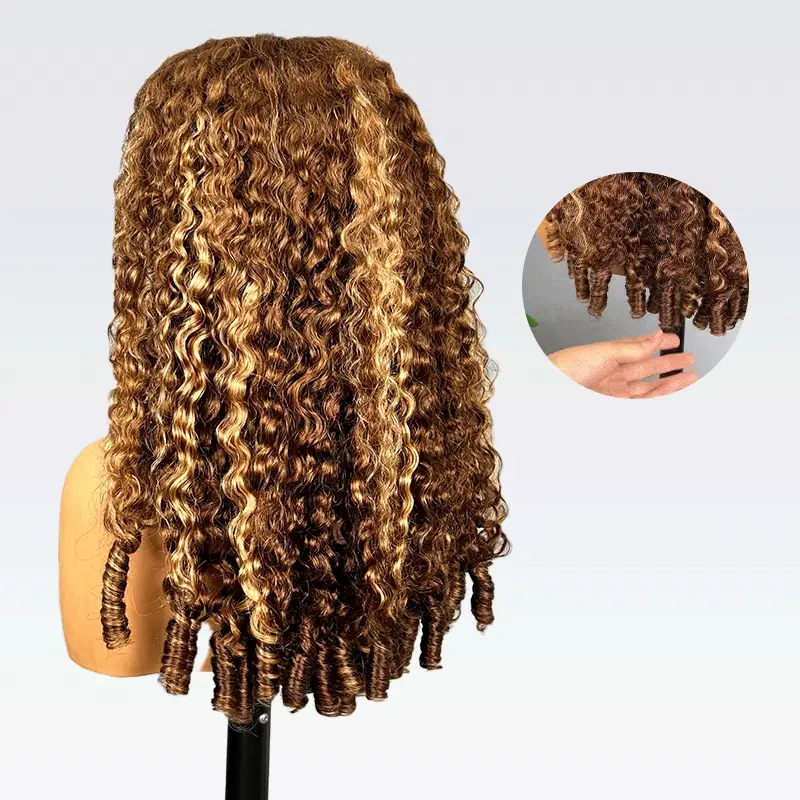 Highlight Brown Burmese Curly 13x4 Lace Front Wig 250% Density Glueless Human Hair Wig - Image 3