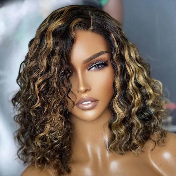 Highlight Honey Blonde Deep Curly 13x4 Lace Front Bob Wig Glueless 4x4 Lace Human Hair Wig Flash Sale - Image 2