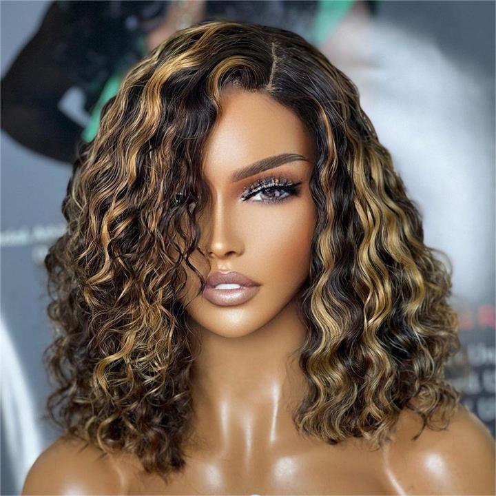 Highlight Honey Blonde Deep Curly 13x4 Lace Front Bob Wig Glueless 4x4 Lace Human Hair Wig Flash Sale - Image 3
