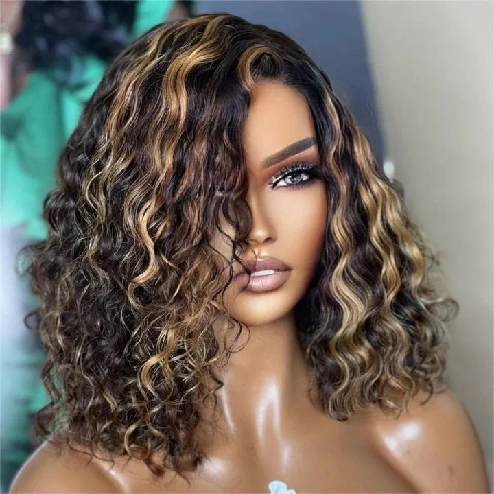 Highlight Honey Blonde Deep Curly 13x4 Lace Front Bob Wig Glueless 4x4 Lace Human Hair Wig Flash Sale - Image 4