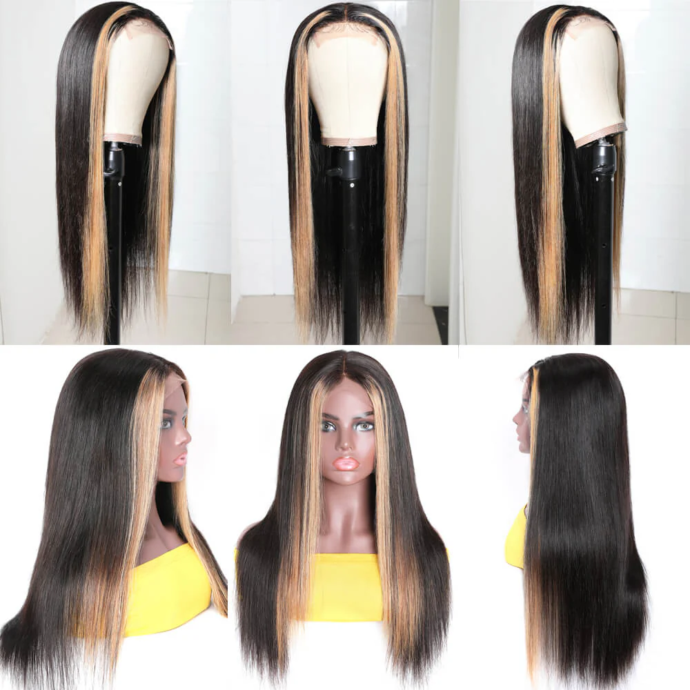 Highlight Ombre TL/27 Skunk Stripe Bone Straight Hair Wig 13x4 HD Lace Front Human Hair Wigs Pre Plucked Glueless Wig-Geeta Hair - Image 5