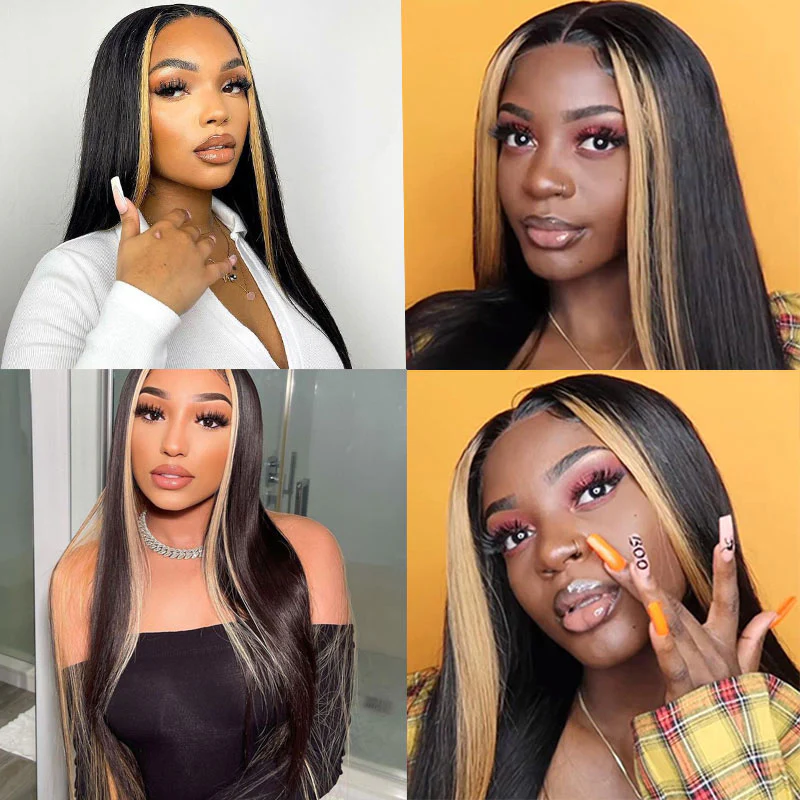 Highlight Ombre TL/27 Skunk Stripe Bone Straight Hair Wig 13x4 HD Lace Front Human Hair Wigs Pre Plucked Glueless Wig-Geeta Hair - Image 6