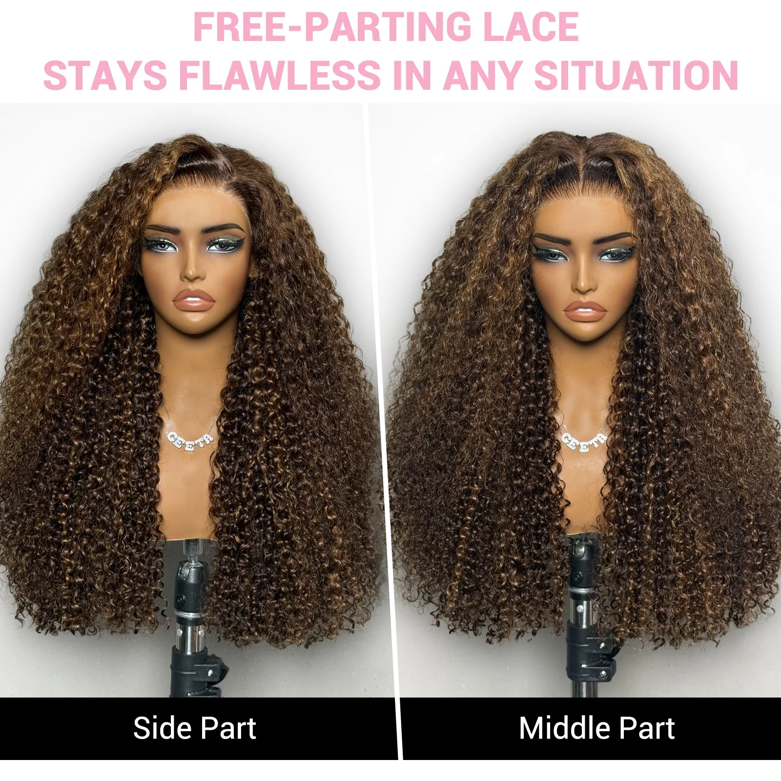 Honey Blonde Highlight Spanish Curly Lace Front Wig Glueless Curly Human Hair Wigs Flash Sale - Image 5
