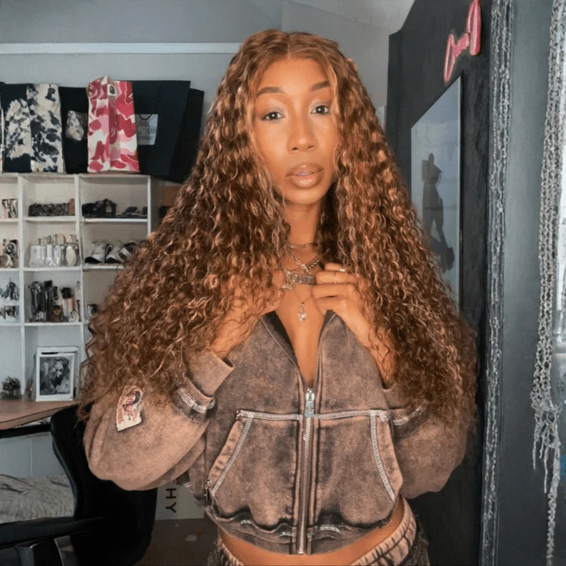 Honey Blonde Highlight Water Wave 13x4 Lace Front / 7x5 Pre Cut Lace Human Hair Lace Wig For Women - Image 2