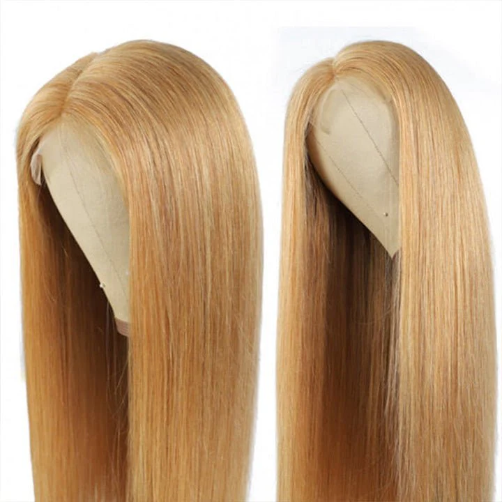 Honey Blonde Straight HD Transparent Lace Front Wig #27 Color Glueless Pre Plucked Hairline Real Human Hair Wigs - Image 5