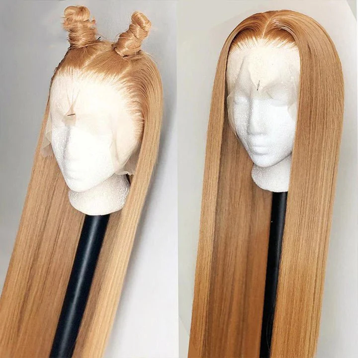 Honey Blonde Straight HD Transparent Lace Front Wig #27 Color Glueless Pre Plucked Hairline Real Human Hair Wigs - Image 7