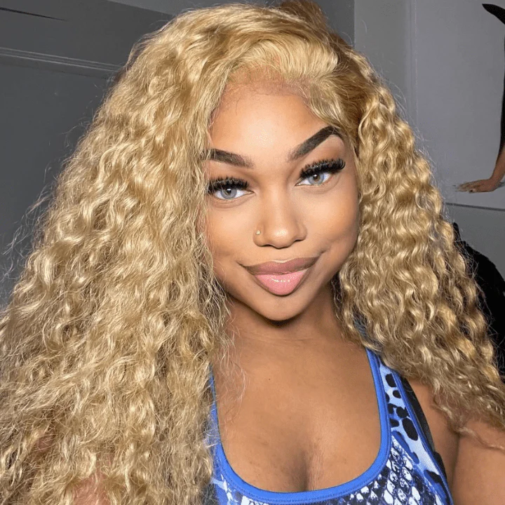 Honey Blonde Water Wave 13x4/4x4 HD Lace Frontal Wig Golden Brown Transparent Lace Human Hair Wigs - Image 5