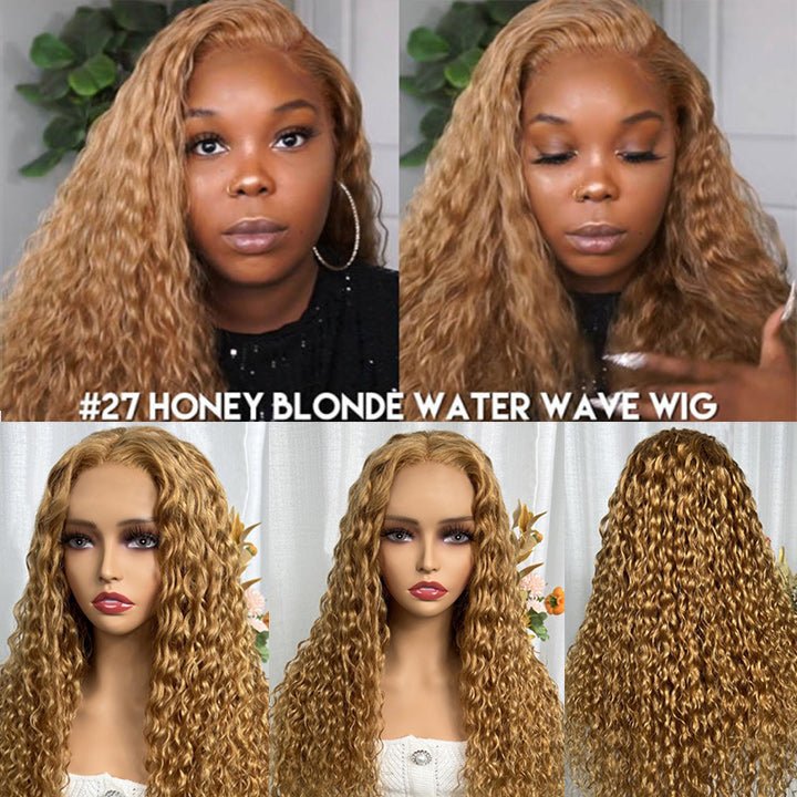 Honey Blonde Water Wave 13x4/4x4 HD Lace Frontal Wig Golden Brown Transparent Lace Human Hair Wigs - Image 6