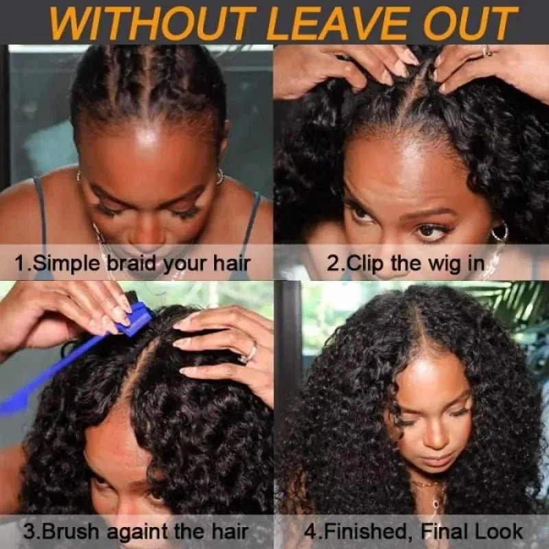 Geeta Kinky Curly V Part Wig Beginner Friendly No Glue Invisi Drawstring Human Hair Wig - Image 5
