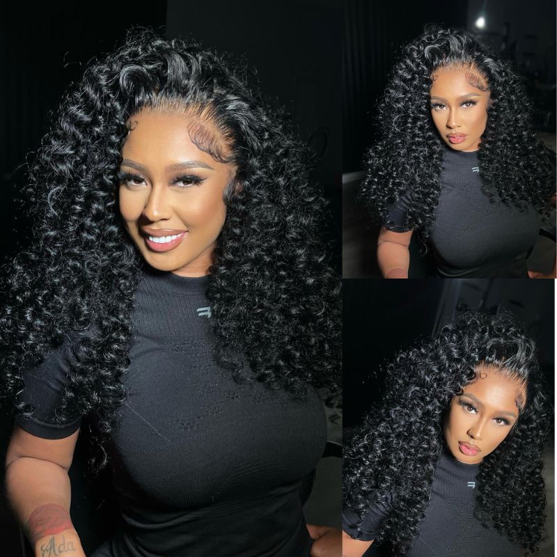 Human Hair Curly Wigs 13x4 HD Transparent Front Lace Wigs Glueless Real Hair Closure Wigs-Geeta Hair - Image 2