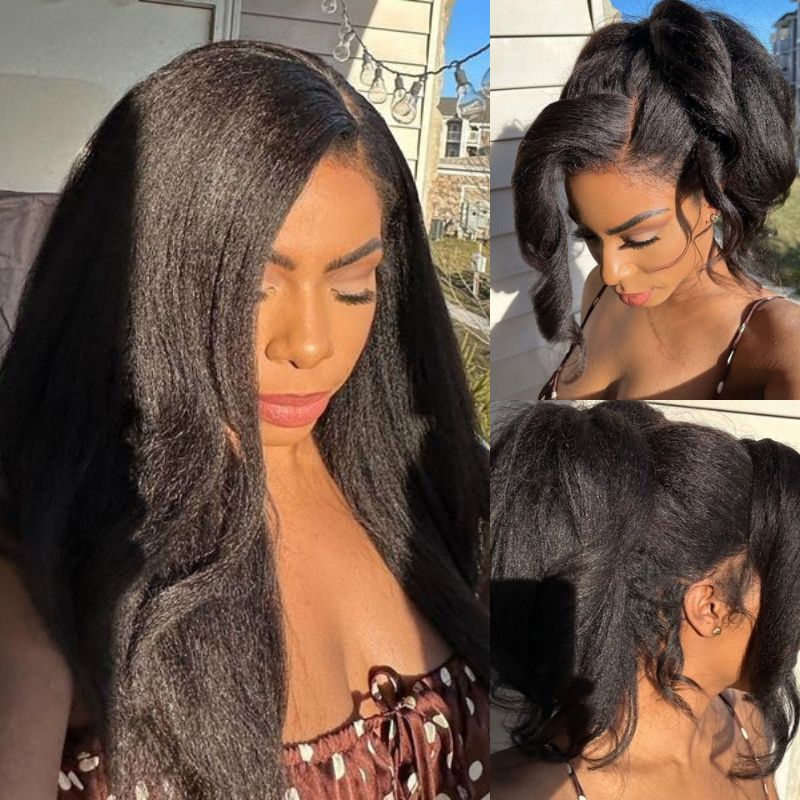 Kinky Straight Hair Wig 360 Transparent Lace Front Wig Human Hair Wigs For Women Full End Glueless Brazilian Hair-GeetaHair - Image 3
