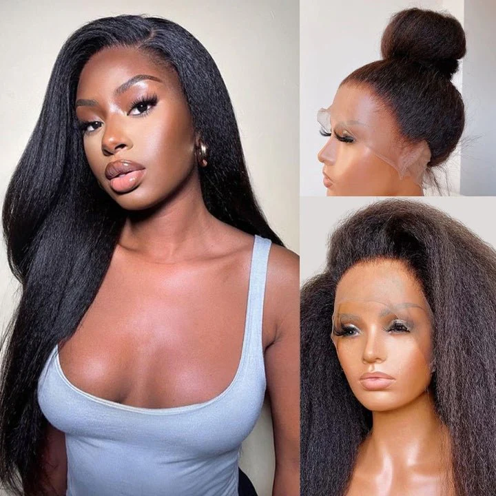 Kinky Straight Hair Wig 360 Transparent Lace Front Wig Human Hair Wigs For Women Full End Glueless Brazilian Hair-GeetaHair - Image 4