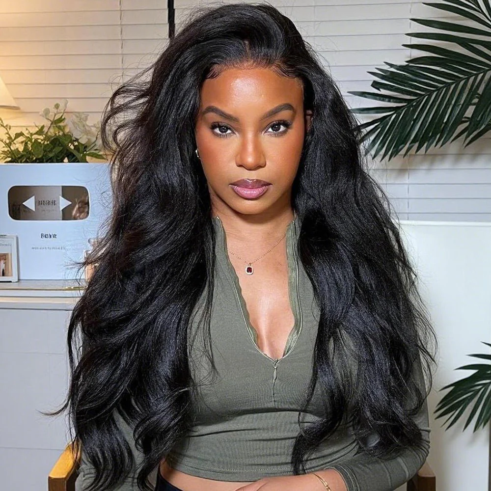 Kinky Straight Wig Lace Frontal Human Hair Wigs With Pre Plucked Natural Hairline Flash Sale
