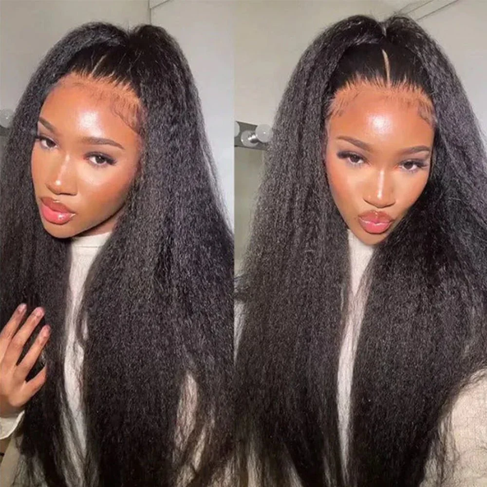 Kinky Straight Wig Lace Frontal Human Hair Wigs With Pre Plucked Natural Hairline Flash Sale - Image 2