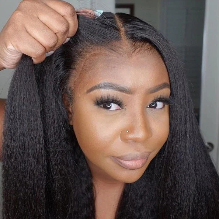 Geeta Kinky Straight Wig HD Lace Crystal Clear Lace Human Hair Wigs With Pre Plucked Natural Hairline - Image 4