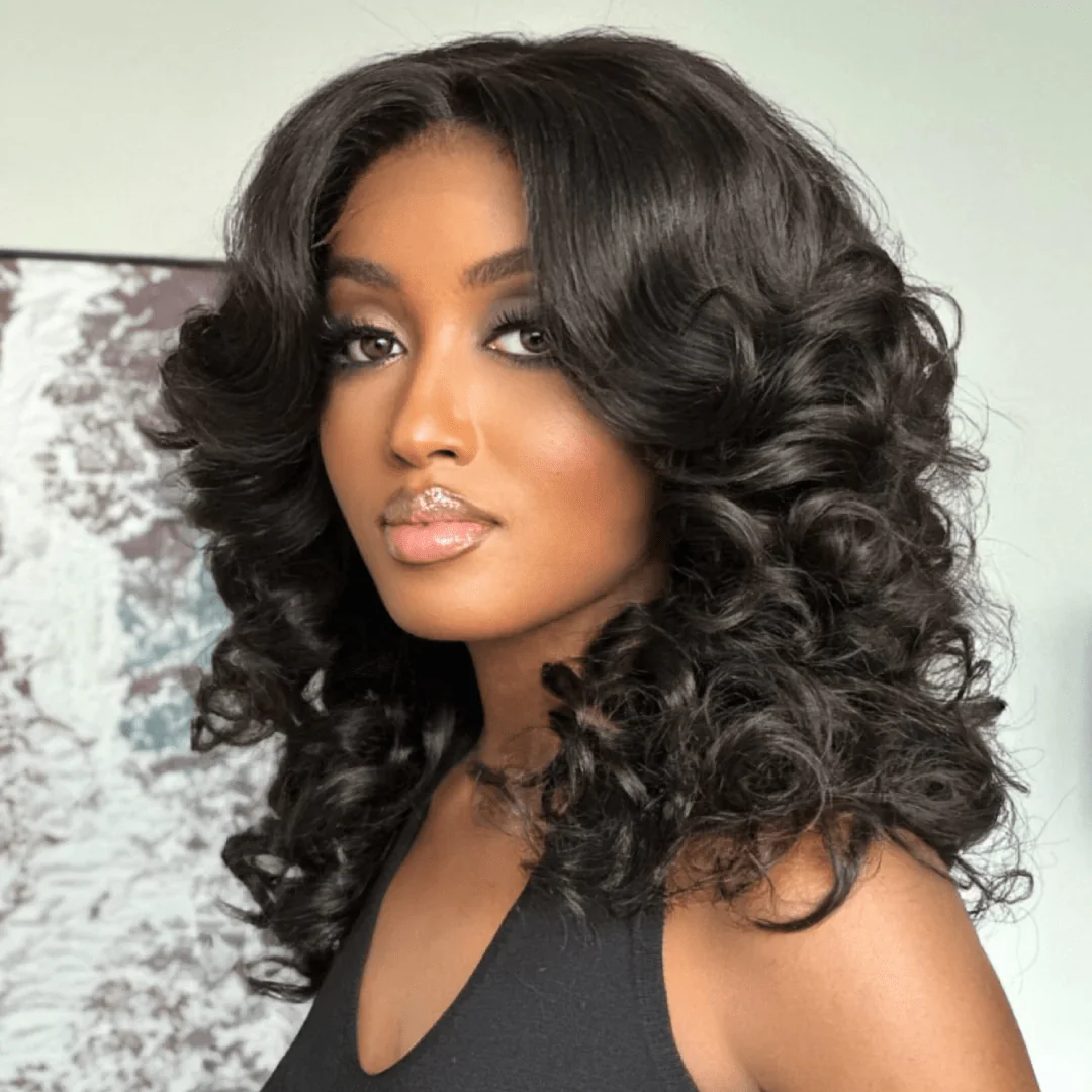 300% Density Glueless Wigs Layered Wavy With Curtain Bangs Pre Cut 4x6 Lace Wigs - Image 3