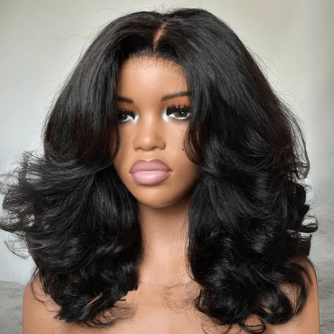 300% Density Glueless Wigs Layered Wavy With Curtain Bangs Pre Cut 4x6 Lace Wigs - Image 4