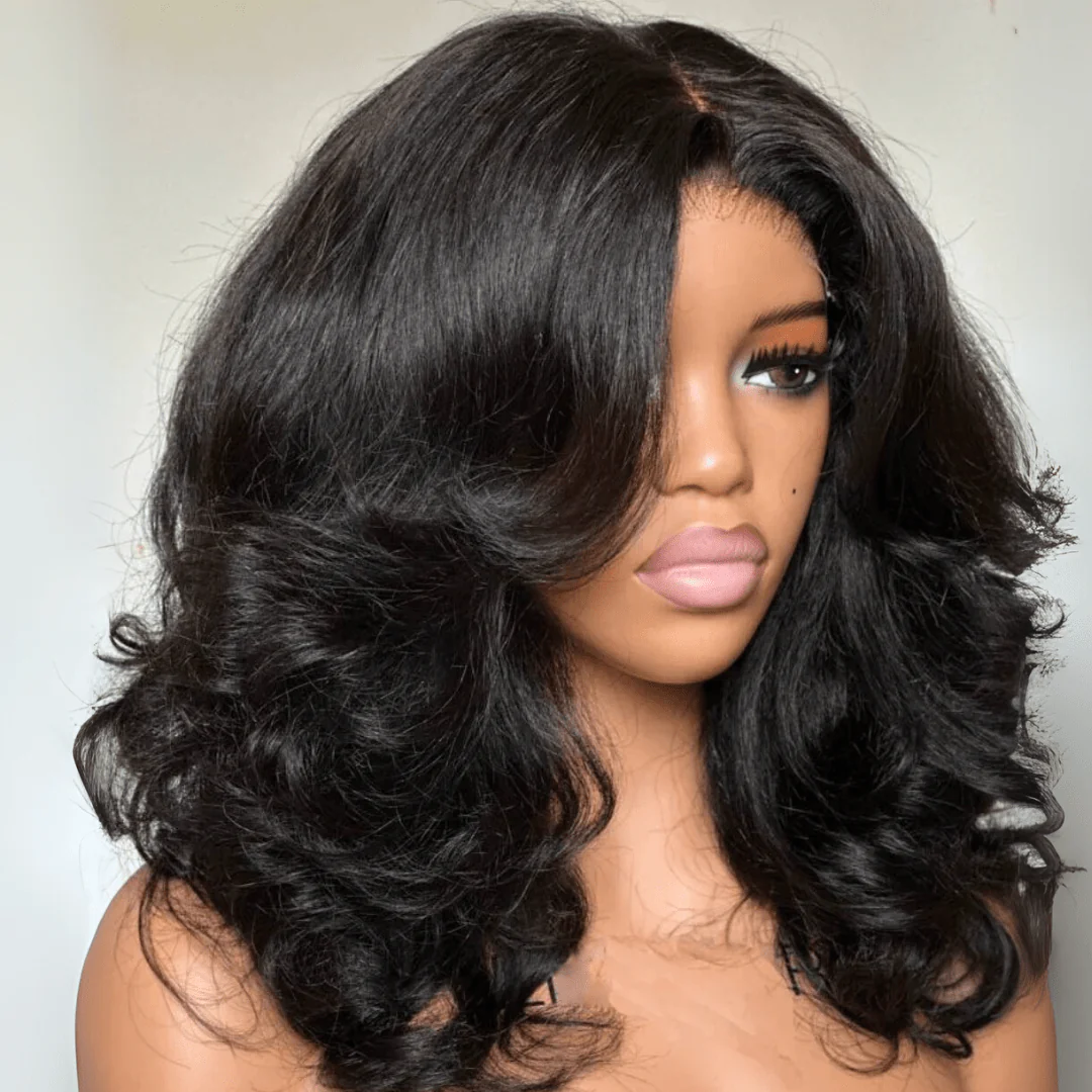 300% Density Glueless Wigs Layered Wavy With Curtain Bangs Pre Cut 4x6 Lace Wigs - Image 5